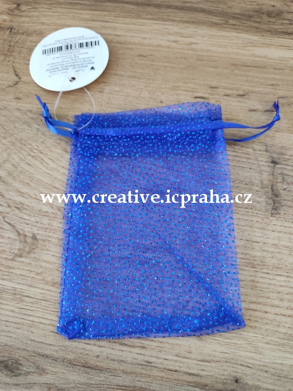 sáček - organza 9x12cm modrý + tečky